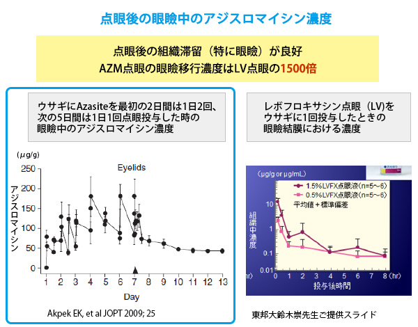 点眼後の眼瞼中のアジスロマイシン濃度